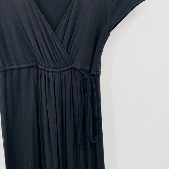 J. Crew Size Small Black Short Sleeve Belted Jersey Knit Casual Midi Dress - Picture 4 of 9